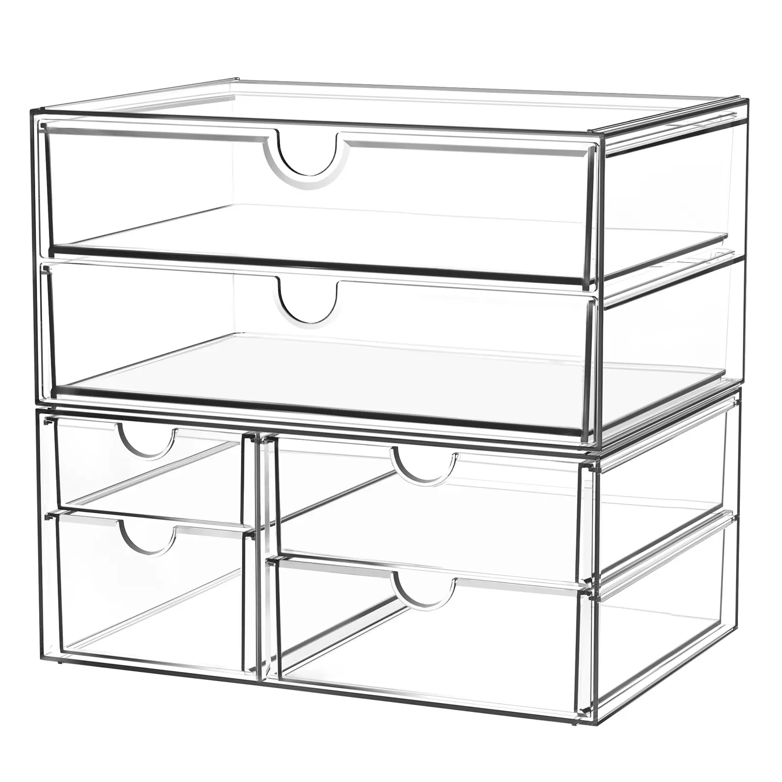 6-Drawer Acrylic Storage Cabinet, Clear Stackable Organizer Box with Drawers - Large Capacity Desktop Storage for Cosmetics, Jewelry, Nail Polish, Craft Supplies, Office Stationery, Hardware Screws & Vitamins - Transparent Drawer Tower for Bathroom