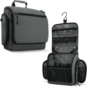 Hanging Travel Toiletry Bag for Women & Men - Travel Organizer with Expandable Compartments & Removable Clear Pouch for Toiletries (Shadow Gray)