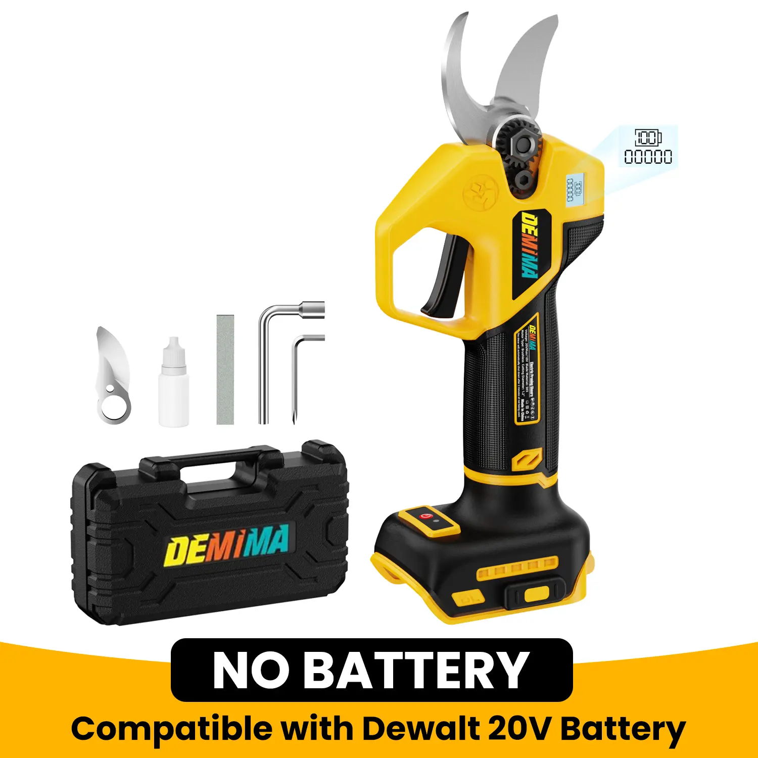 Brushless Cordless Pruning Shears for DeWalt 20V Max Battery, 2.6lbs Portable Tool with LCD Display, SK5 Blades, Built-in Safety Switch, 0.5s Fast Trimming, 0.8-1.2in Adjustable Cutting Diameter for Gardening Tree Pruning (No Battery), Metal, 2.6 Pounds