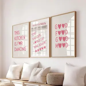 Aesthetic Kitchen Prints Set of 3 This Kitchen is For Dancing Pink Kitchen Decor Kitchen Wall Art Typography Prints Trendy Kitchen Poster, Poster Décor
