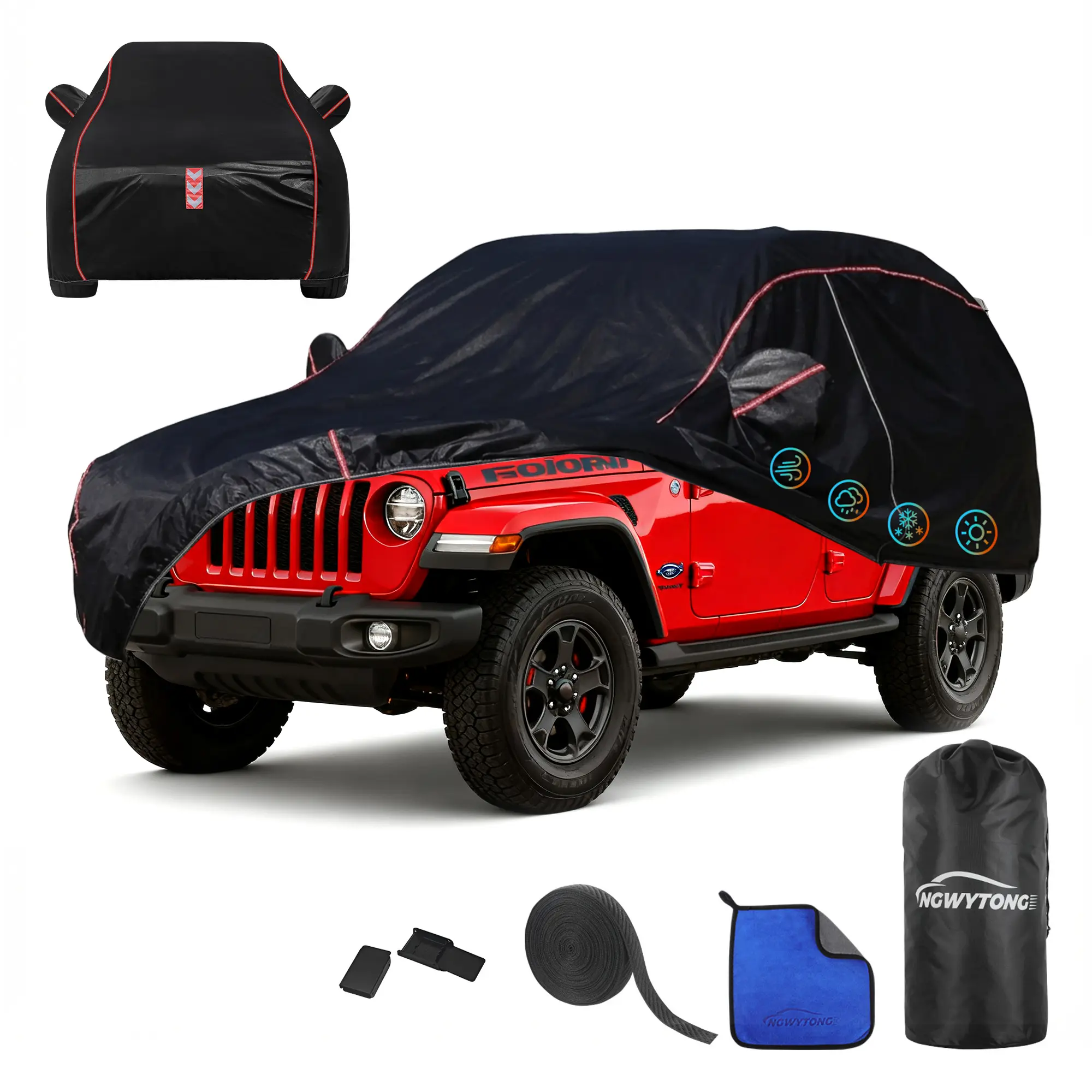Car Cover for Jeep Wrangler 4-Door 2006-2025,All-Around Fastening 60s Quick-Install, 4 Upgrades for Car Cover Waterproof All Weather, cars accessories waterproof full exterior cover weather car cover car cover custom fit