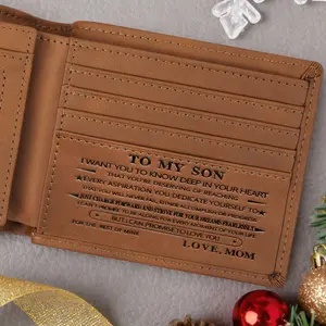 Customized Leather Front Pocket Wallet - Slim Mens Wallet RFID Minimalist Credit Card Holder - Personalized Gift-Son Birthday Gifts From Mom or Dad to Son