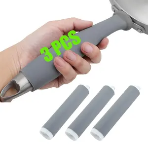 3 Pcs Upgraded Silicone Pot Handle Cover, Heat Resistant, Easy to Install, Cast Iron Handle Cover, Retractable Silicone Sleeve