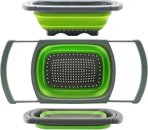 Colander collapsible Strainer Over The Sink Vegetable Fruit Strainer Basket (6 Quart) with Extendable Handles, New Kitchen Essentials