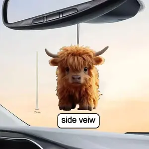 2D Adorable Highland Cow Car Air Freshener, Cute Fluffy Design, Long-Lasting Fragrance, Perfect Car Hanging Ornament, Fresh Interior Decor, Car Accessory