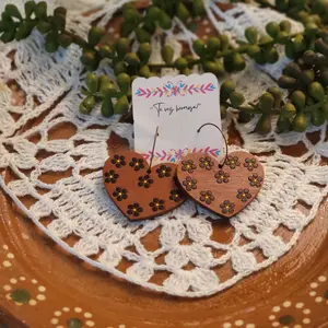 Corazón de Barro Earrings - Heart-Shaped Mexican Clay inspired with traditional details, Lightweight and Handcrafted Design