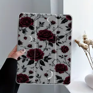 Gothic Rose Moon iPad Case Transparent Acrylic Hard Back Panel With Pencil Slot，Suitable for Ipad mini pro air. Scratch-resistant Ultra-thin Protective Case, Shock-resistant Full Cover Protective Case, Tablet Cover Suitable for Offices Schools and Homes