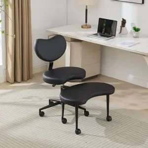 Meditation Chair Plus, Cross Legged Chair with Wheels, ADHD Chair, Criss Cross Desk Chair with Lumbar Support and Adjustable Stool, Flexible Design for Fidgety Sitters, Black PU Leather