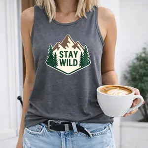 Women Stay Wild Tank Top Graphic Summer Sleeveless Casual Round Neck Animal Print White Regular Fit Non-Stretch Daily Wear - Womenswear