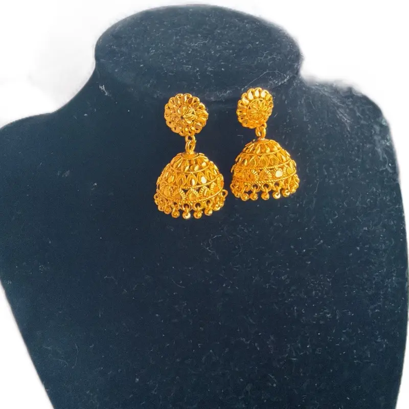 Women's Gold-Tone Metal-Coated Pinjada Jhumka Earrings, Female Party Wear, Fragrance-Free Geometric Flower Costume Jewelry