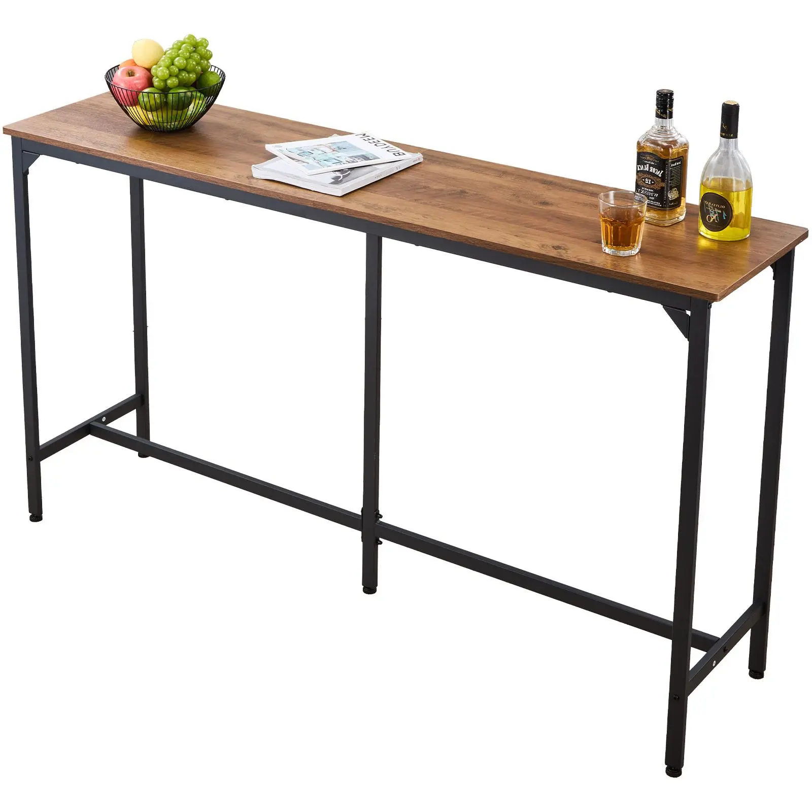 【SummerFinds】VEVOR Bar Table, 1PCS 53″ Kitchen Bar Table, Tall Dining Tables with Rounded Edge, Rectangular High Top Kitchen Tables for Balcony, Living Room, Light Brown, Black, Extended Horizontal Design