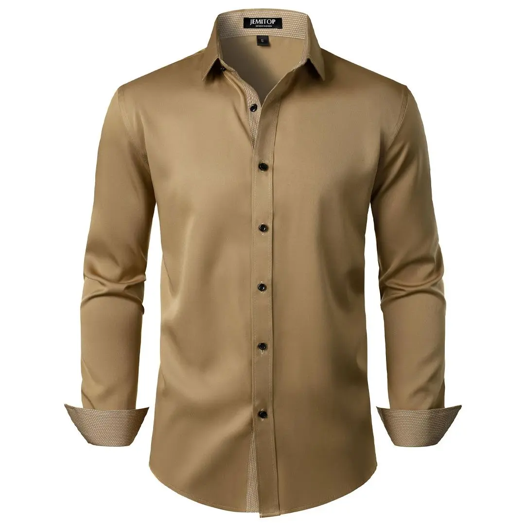 JEMITOP Menswear Men's Stretch Longsleeves Dress Shirt - Multi-Use, Slight Sheen, Ideal for Party, Prom