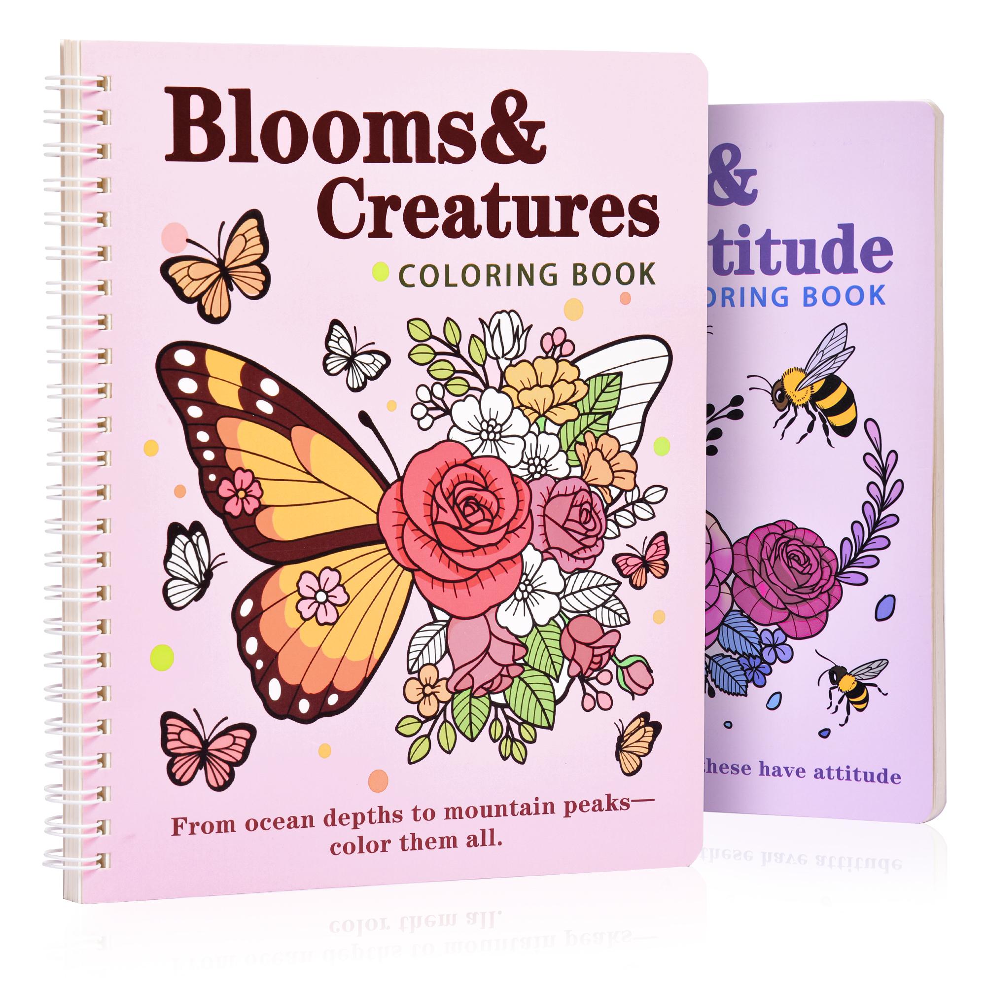 Creative Coloring Art Pages Set, Floral & Animal Designs, Relaxing Drawing Activity Kit for Adults