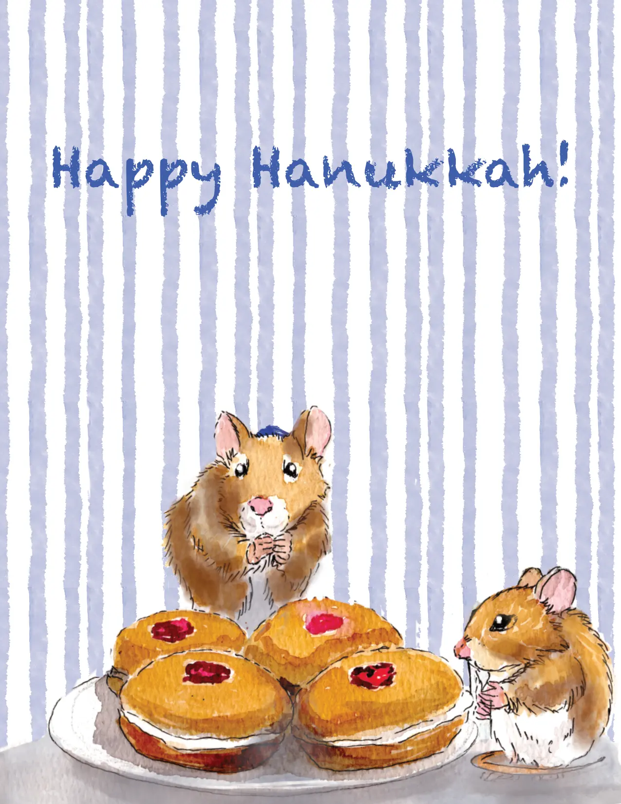 Whimsical Mice and Sufganiyot Hanukkah Greeting Card