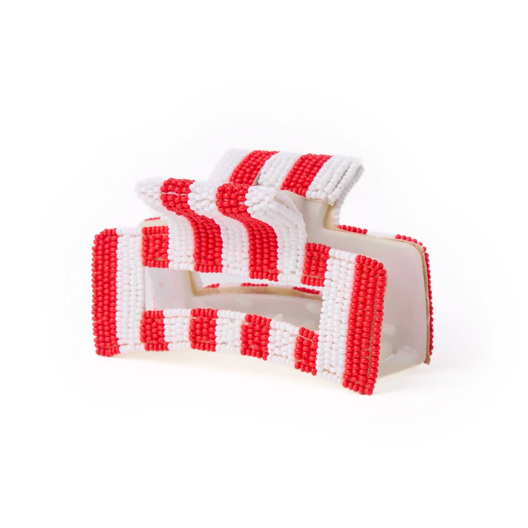 Game Day Striped Beaded Hair Claw Clip Red + White