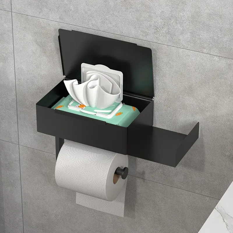 Stainless Steel No Drill Toilet Paper Holder, Bathroom Privacy Tissue Box, Roll Paper Rack and Wet Wipe Holder for Easy Use, Bathroom Space Saver, Bathroom Accessories Organizer Set, Bathroom Gadgets