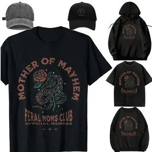 Retro Mother of Mayhem Feral Moms Club Moms Mothers Day T-Shirt，Casual Short Sleeve Crew Neck T-shirt for Spring, Fashion Women's Top for Daily Wear，Sweatshirt, Hoodie，Unisex，For children