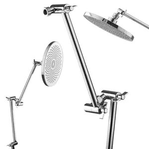 VEVOR Shower Head Extension Arm,  16 inches, Brass Shower Arm Extender with Flexible Adjustable Angle Height, Chrome Finish, G1/2 Universal Thread Connector Compatible, for Rain & Handheld Showerhead