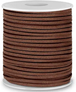 Flat Leather String Cord, Suede Ribbon for Jewelry Making, Leather Twine for Crafts, Thin Leather Shoe Laces for Boots, Faux Leather Strips for Bracelets, Necklaces (Dark Brown)