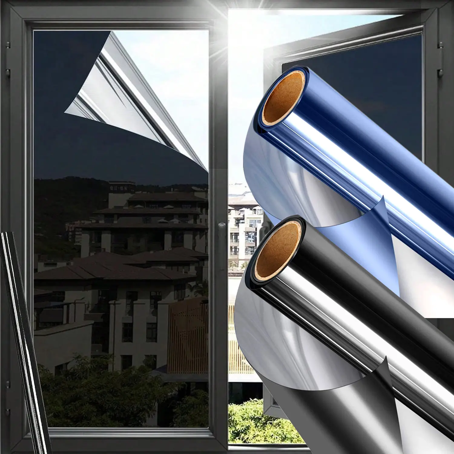 Window Glass Privacy Film, 1 Roll Heat-Insulation, Daytime Privacy Heat Blocking Anti UV, for Home and Office One-Way Perspective Sticker Film, Privacy Window Film