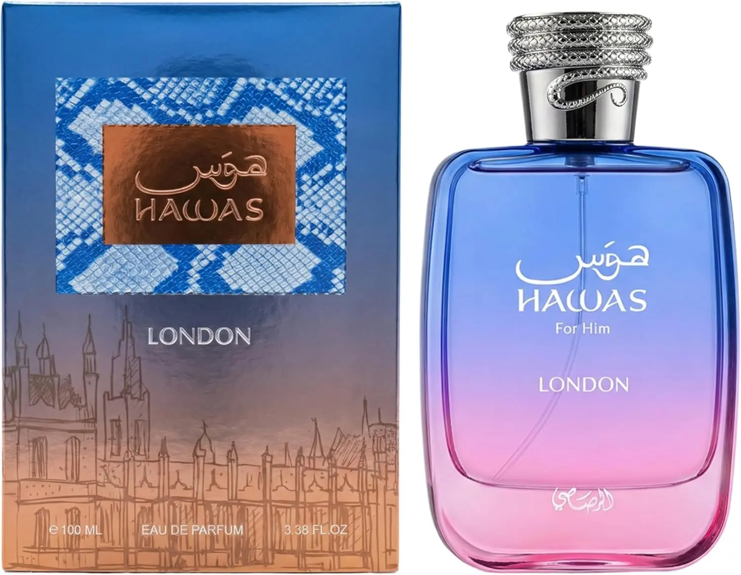 RASASI Hawas London – Spicy, Fruity, Floral, Amber – Eau de Parfum Spray Long-Lasting Fragrance for Men, 3.38 Ounce / 100ml