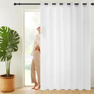 Non-See-Through Patio Sliding Door Sheer Curtain, W100 x L84 in,  & Light Filtering Room Divider, Curtian for Sliding Glass Door, Bedroom, Living Room, Elegant Big Drape, White, 1 count