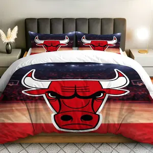 3PCS Duvet Cover Set, 1 Duvet+2 Pillowcases(Without filler), Bulls Basketball Sports Red Arena Court theme, No Festival bedding set, Decorative Duvet Cover, Team Fan Bedding Suitable for decoration bedroom living room guest room dorm Bed Sets Supplies