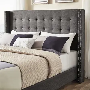 Dark Grey Linen Queen Wingback Headboard