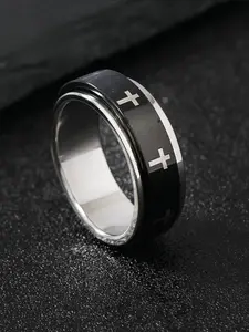 Unisex Easter Street Style Dark Aesthetic Cross Pattern Ring, Trendy Rotatable Double Layered Double Layer Design Metal Ring, Fashionable Jewelry for Daily & Party Decoration, Rotating Ring, Statement Rings