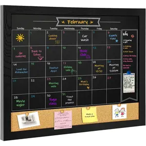 Chalkboard Calendar Corkboard, Small Combination Chalk Board Bulletin Board, 13" x 17",Black  Framed Blackboard Calendar Cork Combo Board(ZHHB-BK-3343)