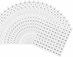 HYBSK 2000Pcs 1 to 100 Number Labels 0.4 Inch round Dot Stickers for Inventory Storage Organizing,Boxes, Bins, Toolbox, Locker - 20 Sheets (White)