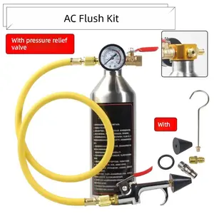 AC Flush Kit - Air Conditioner System Cleaning Tool Set with Stainless Steel Canister and Nylon Hose & Flushing Spray Gun for R134a R12 R22 R410a R404a(Not Includes Flush Solvent)