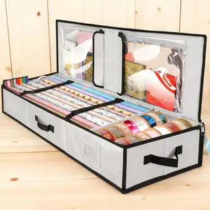 Gift Wrap Storage Organizer with Flexible Partitions, 40" Durable 600D Oxford Fabric Gift Wrap Bag for Ribbon and Holiday Accessories, Reusable Wrapping Paper Container, Water-Resistant Craft Supply Organizer (Gray)