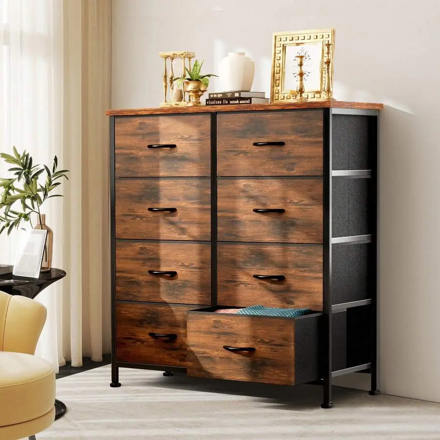 OLIXIS bedroom dressing table, dressing table and drawer cabinet, dressing table storage cabinet, wooden tabletop furniture, equipped with 8 fabric storage cabinets, suitable for wardrobe, living room, hallway, and porch
