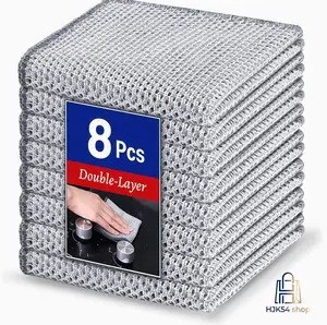 8PCS Double-Layer Metal Wire Cleaning Cloths, Reusable Non-Scratch Kitchen Scrubbing Pads, Wet & Dry Multipurpose Cleaning Rags for Pots, Dishes & Stoves