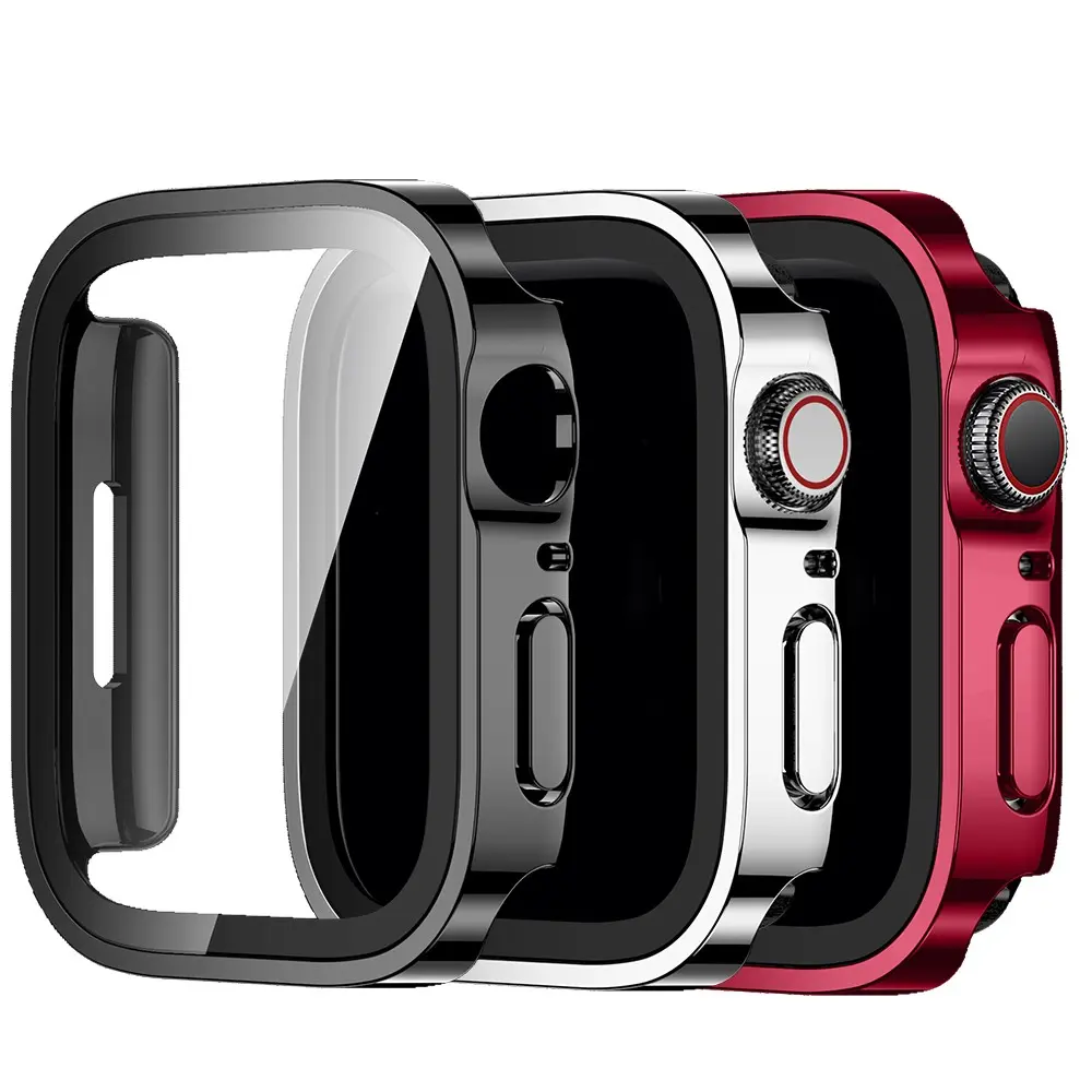3-Pack PC Protective Cases, Smartwatch Accessories for Apple Watch 11, 10, 9, 8, 7, SE and Ultra, Electroplated Covers with Tempered Glass Screen Protector, Lightweight Durable Scratch-Resistant Protection, Compatible with 40 mm, 41 mm, 42 mm and 44 mm