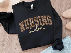 Nursing Student T-Shirt, Sweatshirt & Hoodie - Student Nurse Crewneck, Nursing School Student Shirt Gift Idea, Future Nurse In The Making Leopard Nurse Sweater Cotton Fabric