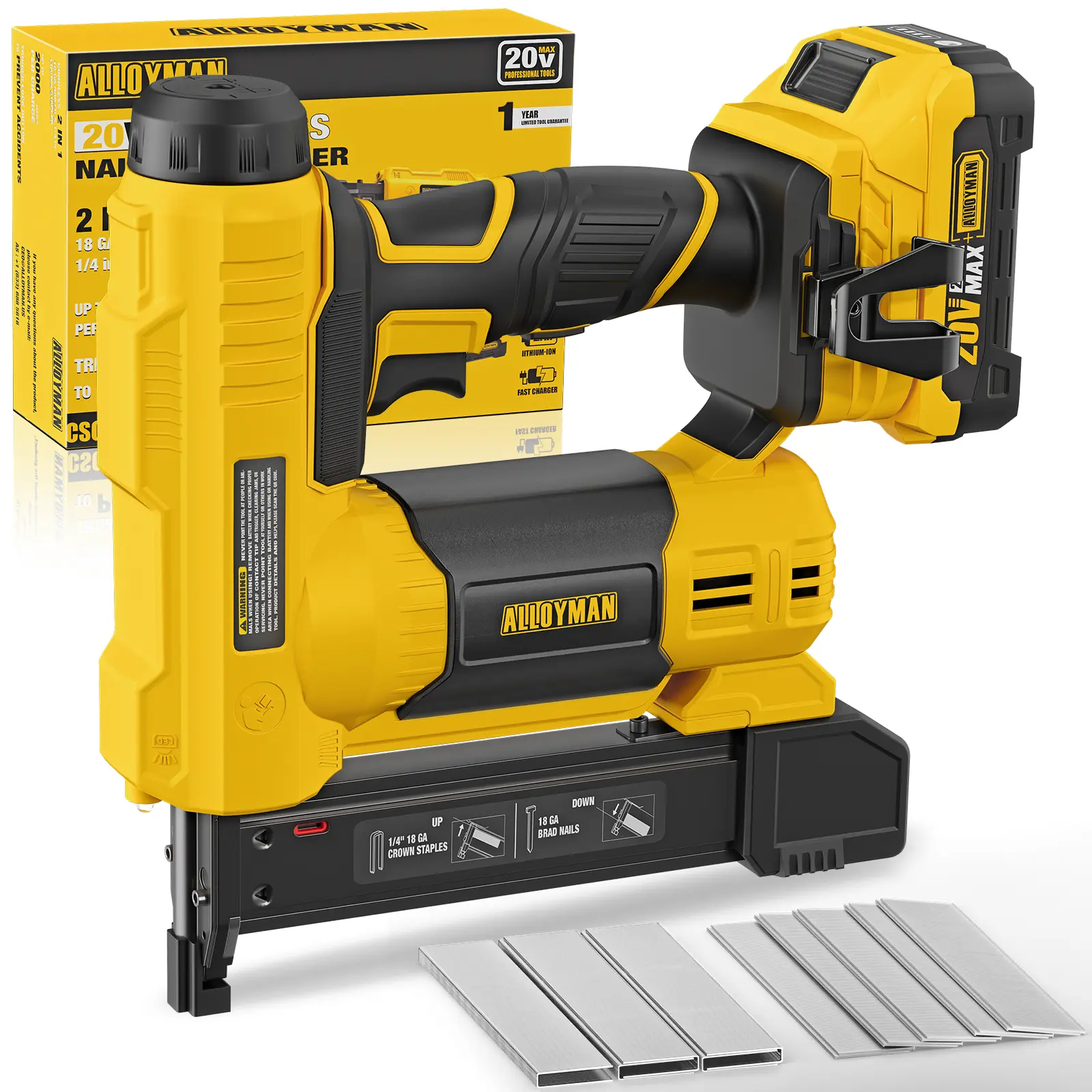 2 in 1 Cordless Brad Nailer/Electric Stapler with 2.0Ah Battery and Charger,1000pcs Nails and 500pcs Staples Included for Home Improvement & Woodworking, Christmas and New Year Gift Guide – Best Holiday Picks