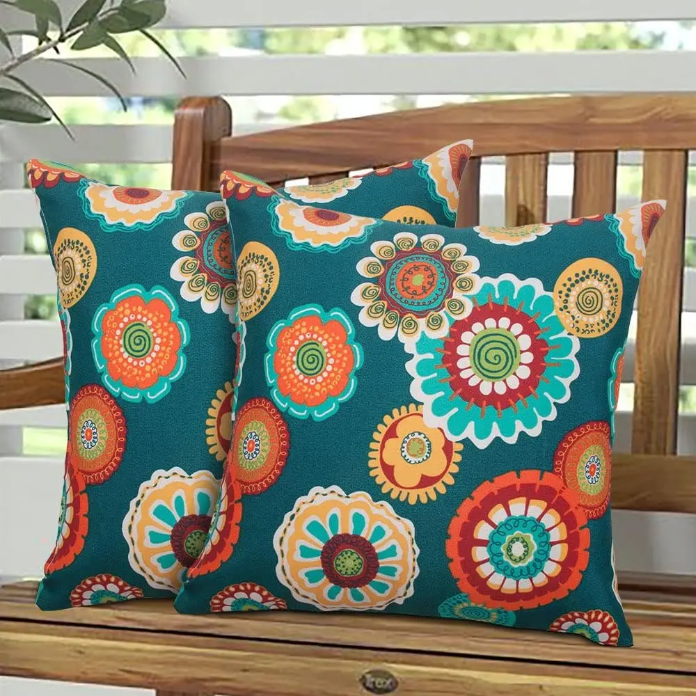 Fabrcis Pack of 2 Outdoor Waterproof Throw Pillow with Insert 18 x 18 Inch, Christmas Decorative  Cushion Pad for Garden Patio Tent Balcony Couch Sofa(Floral Green)