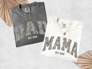 Camo Mama Dad Shirt, Comfort Colors, Matching Mom & Dad TShirts, Pregnancy Announcement, Mother's Day Gift for Mom, Dad Gift - AG