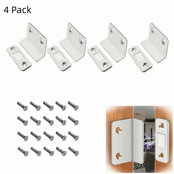 Drill-Free Magnetic Door Catch Set of 4, Invisible Alloy Latch with Strong Adhesion for Sliding Cabinet Doors