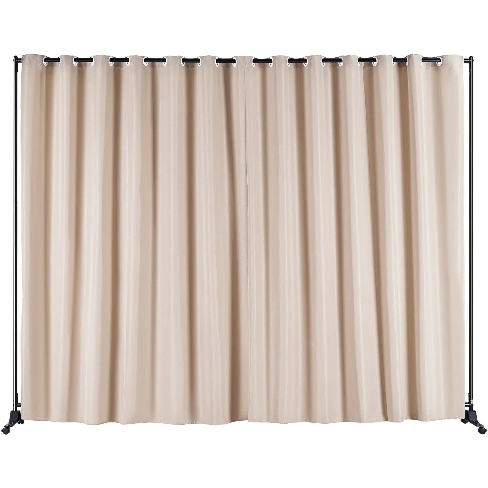 Room Divider, 8 ft x 10 ft Portable Panel Room Divider with Wheels Curtain Divider Stand, Room Divider Privacy Screen for Office, Bedroom, Dining Room, Study, Khaki