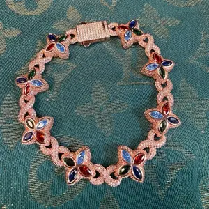 Iced Out Rosegold Multicolor Clover Bracelet (9”)