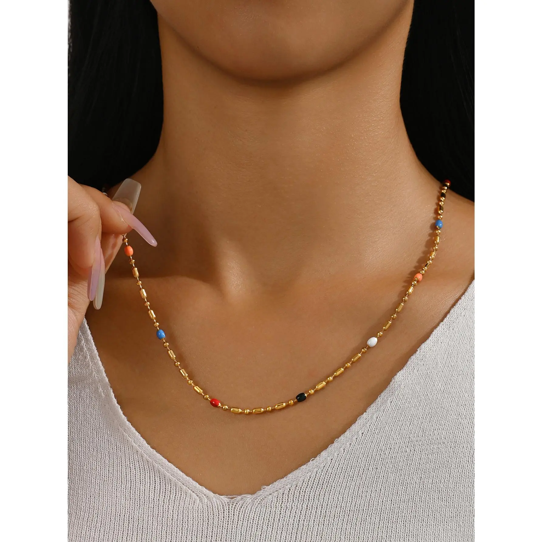 Luxury Multicolor Bead Chain & Link Necklace - Trendy Boho Assorted Artistic Costume Jewelry, Versatile Fashion Accessory, Trendy Necklaces, Boho Necklaces