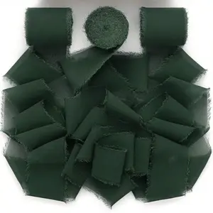 3 Rolls DIY Handmade Fringe Fabric Gift Wrapping Chiffon Ribbon, 1.5 Inch X 21 Yard Hemmed Ribbon, Perfect for Wedding Invitations, Bridesmaid Bouquets, Gifts