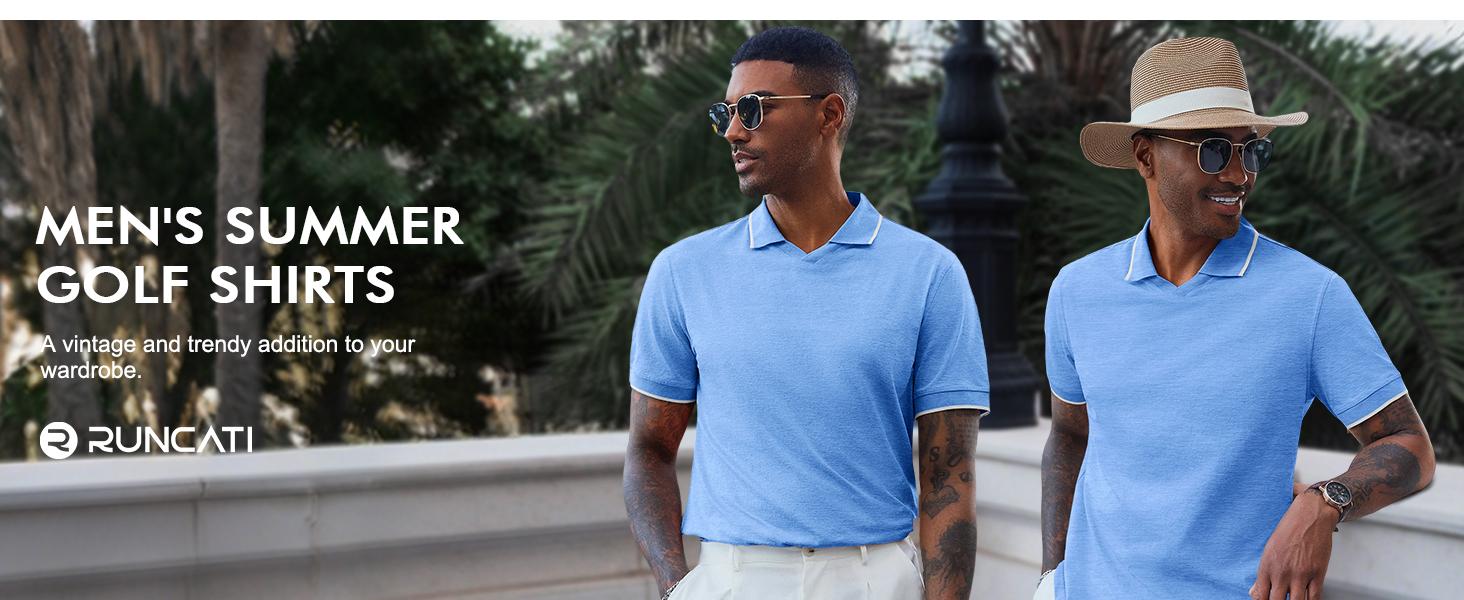 Runcati Mens Knit Polo Shirts Short Sleeve Classic Golf T Shirts Casual Vintage Old Money Tops