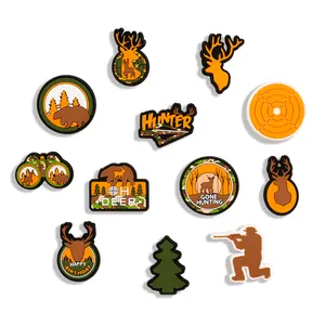 Hunting Hunter Shoe Charms Camping 12PCS Shoes Charrms PVC Clog Pins Accessories Party Favors Birthday Gifts Holidays Decoration for Boys Women Girls