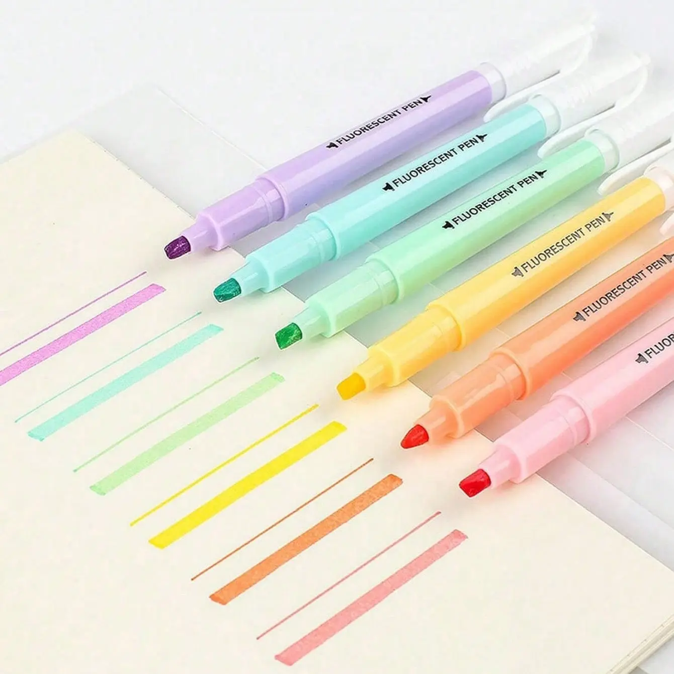6-Pack Fluorescent Markers Set, Water-Based, 6 Colors, Ideal for School, Notes, Office Supplies, Back-To-School Season, Stationery Gifts, Highlighter Set, Marker Pens