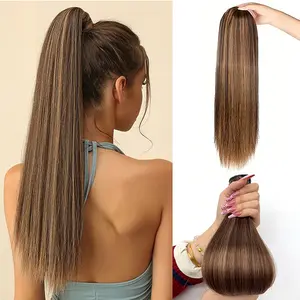 royaomis Ponytail Extension Human Hair Extension - Velcro Wrap Around Long Straight Real Hair Pony Tail Extensions with Magic Paste