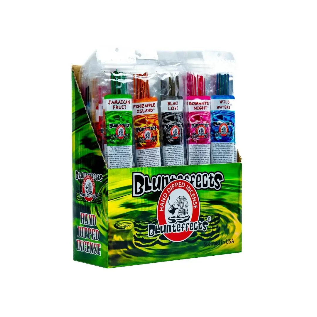 Blunteffects Hand-Dipped Incense Sticks - USA-Made 11" Aromatherapy with Long Burn Time, 48 Assorted Essential Oil Scents (Plant-Derived, Fruity Blue Fragrance), Odor Removal, All Seasons Premium Variety Pack Boxes